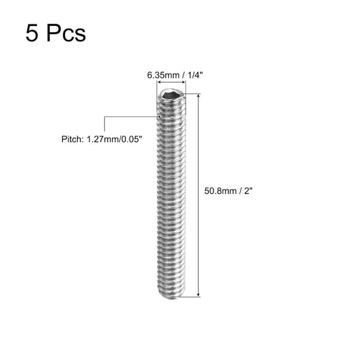 uxcell 5Pcs Hex Socket Grub Screw, 1/4-20x2" 304 Stainless Steel Head Socket Set Screws Flat Point Grub Bolt for Door Handles, Light Fixture Repai...