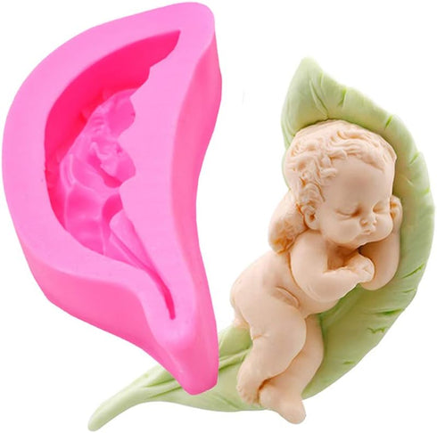 HiParty Cute Sleeping Angel Baby on a Leaf Silicone Fondant Mold Angel with Wings Baby Shower Birthday Party Cake Decoration Chocolate Candy Mold ...