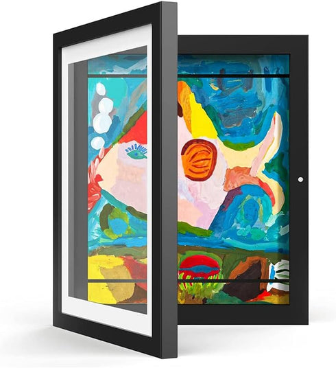 Kids Art Frame Front Opening Kids Artwork Frames Changeable Display 6.1x9.6 with Mat or 7.5x10.8 Without Mat Kid Artwork Picture Frames for Kids A...