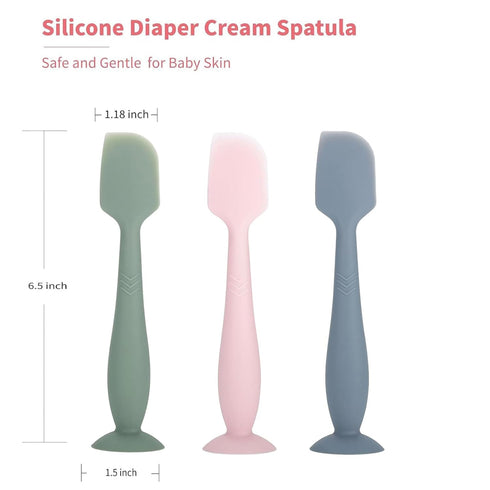 3 Pack Baby Diaper Cream Spatula Applicator, Soft Silicone Butt paste Spatula Diaper Cream Brush with Suction Cup Base (Cyan, Pink, Green)...