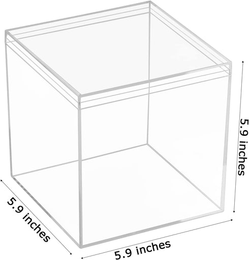 Clear Acrylic Square Cube Boxes, Worasign Plastic Square Cube Containers with Lid Plastic Storage Organizer 5.9x5.9x5.9 Inches for Candy Pill,Tiny...