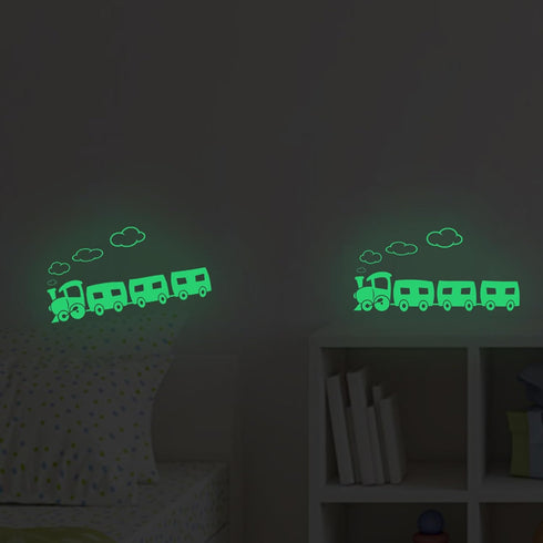 Train Decor,Glow in The Dark Stickers, Nursery Wall Sticker, 2 Pack Trains Wall Stickers for Kids Bedroom Decor...