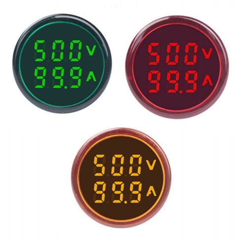 3pcs AC Current and Voltage Indicator with Two-Digit Display, 22mm Round Head LED Multi-Function Measuring Instrument Monitor Green red Yellow...