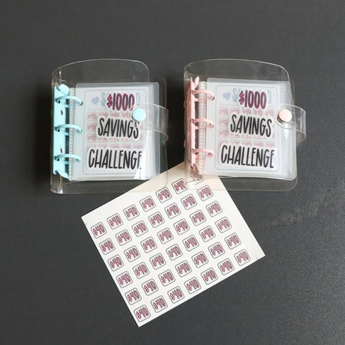 1000 Mini Binder Savings Challenge Binder,Monthly Money Savings Challenges Book with Envelopes,Budget Binder with Cash Envelopes, Blue...