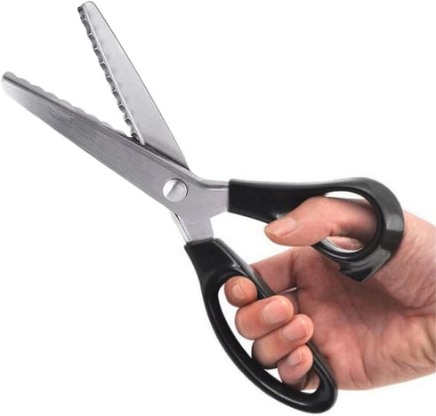 Fabric Pinking Shears Craft Scissors?Serrated Scalloped stainless Steel Handled Professional Sewing black Scissors, Scissors for Leather, Tailorin...