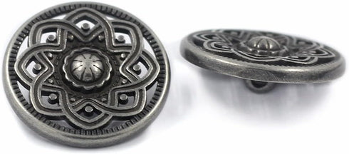 Bezelry 12 Pieces Octastar Flower Metal Shank Buttons. 23mm (7/8 inch) (Gray Silver)...