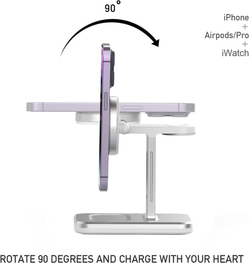 Wireless Charger 3 in 1 Charger Station Fast iPhone Charging Station with Adapter for 15,14,13,12 Pro/Max/Mini/Plus, iWatch 8/7/6/SE/5/4/3/2 and A...