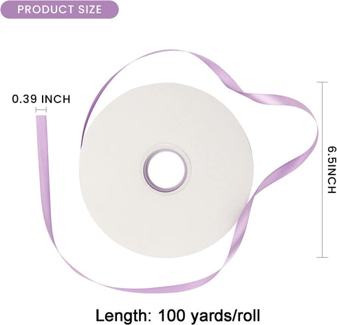 3/8 Inch Lavender Polyester Satin Ribbon for Gift Wrapping, 100 Yards High Density Craft Fabric Ribbon for Wedding, Gift Wrapping, Holiday Decorat...