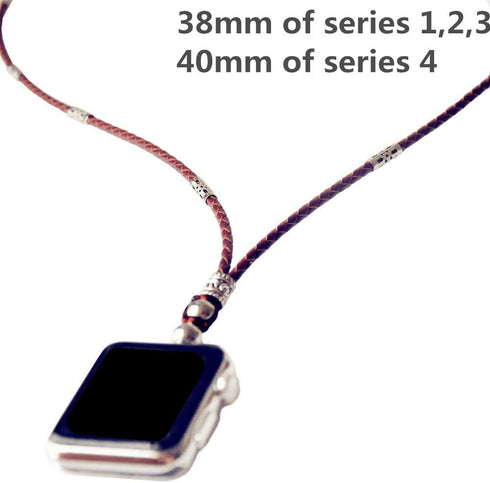 Genuine Brown Leather Bands Smartwatch Neck Chain 38mm of Series 3 2 1 / 40mm of Series 4 New Watch Double Loop Two Way Necklace Cowhide Watch Str...