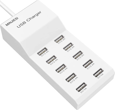 USB Charging Stations 50w10A 10 Ports Multiple Charging Block/Power USB Strip for iPhone Android Smartphone Tablet Smart Watch AirPods Samsung and...