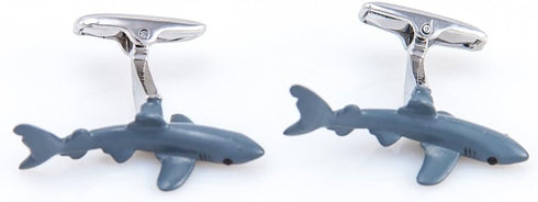 Shark Hand Painted Pair Cufflinks in a Presentation Gift Box & Polishing Cloth...