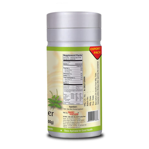 BASIC AYURVEDA Holy Basil Powder | 3.53 Oz (100g) | Organic Tulsi Leaves Extract | Natural Herbal Supplement for Digestion & Immune Support...