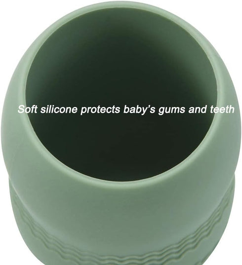 PandaEar 3 Pack 100% Tiny Silicone Drinking Training Cup for Baby and Toddler, Tiny Open Cups for Infants (Blue/Green/Tan)...