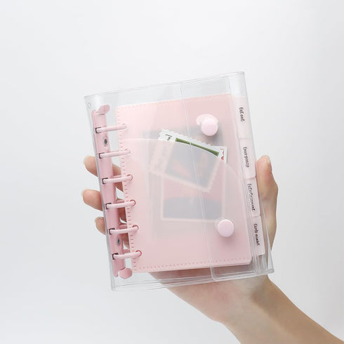 NatSumeBasics Pink A7 Binder 4 Divider Pockets Binder Inserts Set Clear Snap Binder with A7 Cash Envelops, 6 Rings Budget Binder Pockets Kit for P...