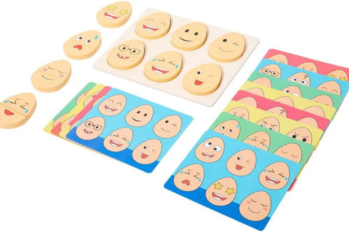 Montessori Wooden Face Expressions Matching Block Puzzle Educational Games Kids Emotion Matching Game Focus Training Parent-Child Interactive Toys...