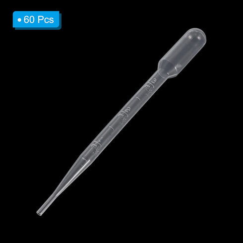 PATIKIL 3ml Pipettes Dropper, 60pcs Plastic Pipettes Disposable Pipette Transfer Pipette Calibrated Plastic Eye Dropper with Scale for Science Lab...