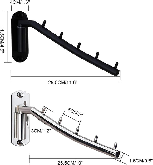 2 Pcs Folding Wall Mounted Clothes Suit Hangers Rack with Swing Arm Stainless Steel Heavy Duty Coat Hook for Bathroom, Bedroom, Laundry Room - Sil...