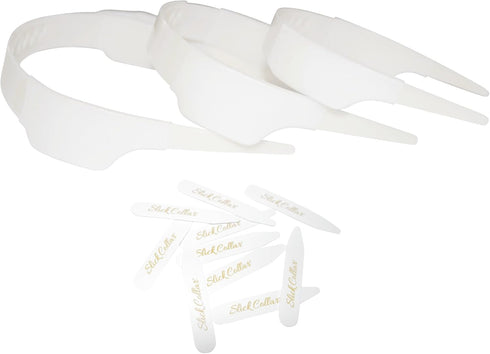 Slick Collar Shirt Collar Support System set with 3 adjustable, 10 premium Collar Stays & a Durable tin Travel EDC Box in White...