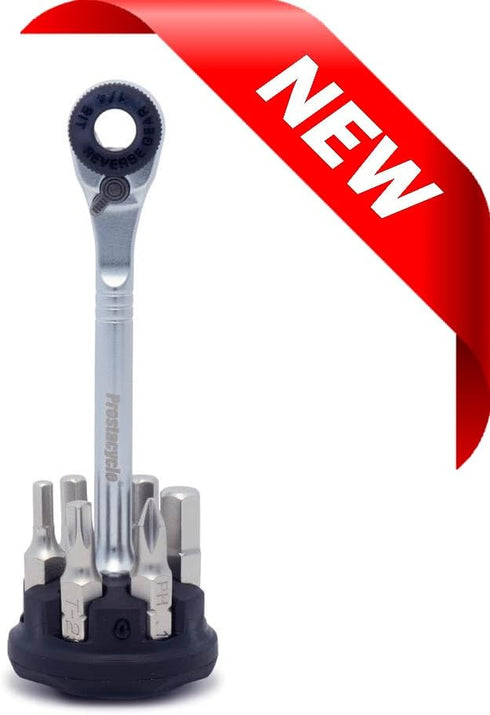 Prestacycle Prestaratchet Micro, Heavy-Duty Mini Ratchet & 1/4 Bits for Bike Repair & Maintenance, 40Nm Small Ratchet & Screwdriver with 6 Hex Bit...