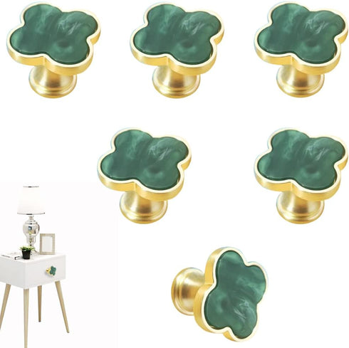 6 Pcs Clover Cabinets Knobs Dressering Pulls Cupboard Knobs Jewelry Box Pulls Drawer Wardrobe Wine Cabinet Handle Furniture Single Hole Door Handl...