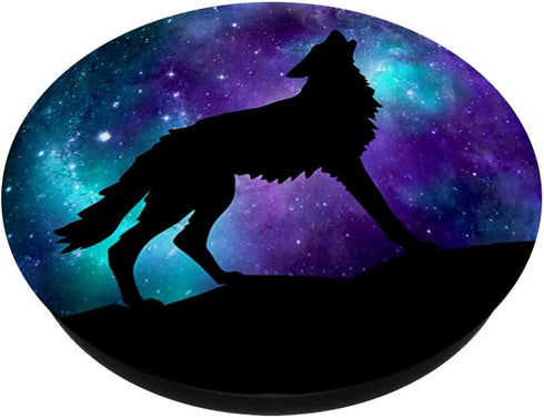 Galaxy Wolf Star Surreal Wild Lone Wolves Double-Exposure PopSockets Adhesive PopGrip...
