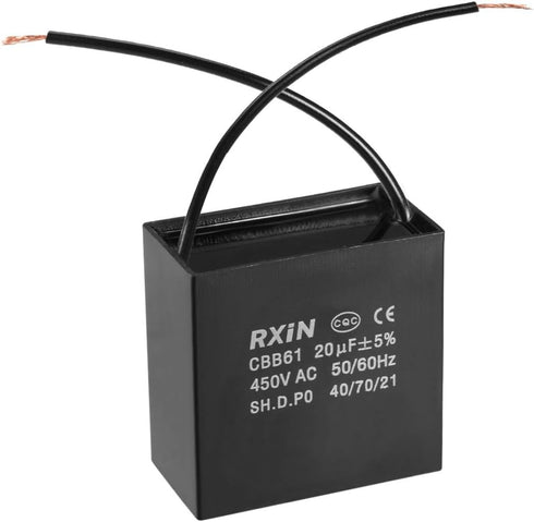 uxcell Ceiling Fan Capacitor CBB61 20uF 450V AC 2 Wires Metalized Polypropylene Film Capacitors 58x31x57mm for Water Pump Motor Generator...