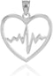 925 Sterling Silver Lifeline Pulse Heartbeat Open Heart Charm Pendant...