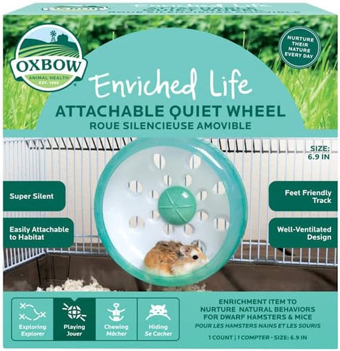 Oxbow Enriched Life Small Animal Accessories - Exercise Wheel for Dwarf Hamsters & Mice - Attachable Quiet Wheel (7 inch)...