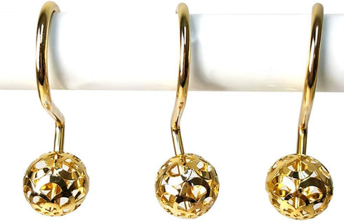 Chictie Gold Shower Curtain Hooks Rings,Set of 12 Brass Decorative Bling Metal Rustproof Shower Hangers Rings for Bathroom Curtains Rods Hollow Ba...