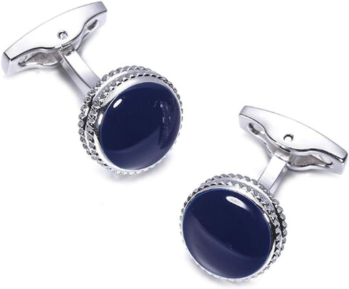 Simple Blue Epoxy cufflinks Round Blue cuff links for men YW28S...