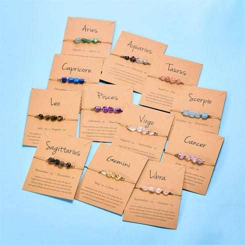 COLORFUL BLING 12 Constellation Healing Crystal Beaded Bracelets Natural Stone Zodiac Stretch Bracelets for Women Birthstone Gemstone Anxiety Reli...