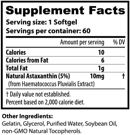 Astaxanthin 10 mg Softgels, 60 Count (Pack of 1)...
