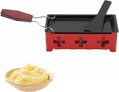 Cheese Raclette Stretchable Non Stick Cheese Rotaster Baking Tray, Iron Metal Grill Plate Accessories Cheese Melter, Baking Tray, Red Hob, Spatula...