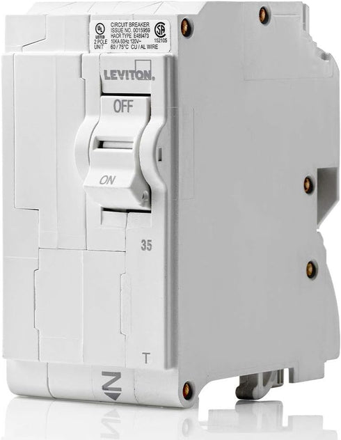 Leviton LB235-T 35A 2-Pole Plug-On Standard Branch Circuit Breaker, Thermal Magnetic, 120/240 VAC, White...