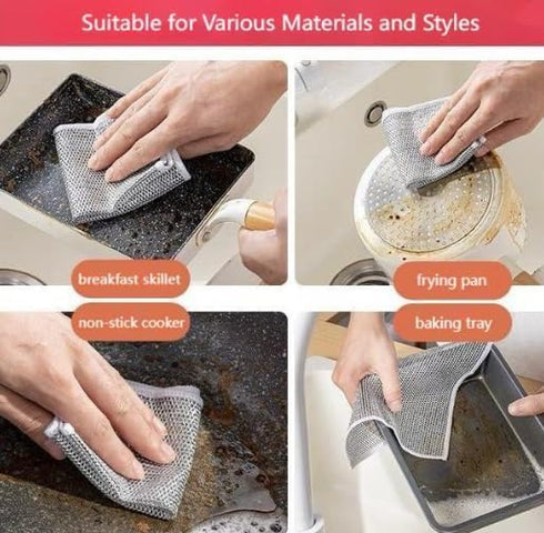 Poshzon Cleaning Cloths, Hevito Multipurpose Wire Miracle Cleaning Cloths, Multipurpose Wire Dishwashing Rags for Wet and Dry, for washing dishes,...