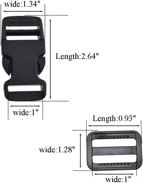 SGH Pro 1 Inch Single Adjustable Quick Side Release Buckles with 1 Inch Tri-Glide Slides Clips Snaps No Sewing Heavy Duty Plastic Replacement for ...