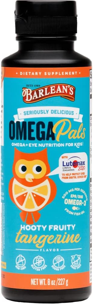 Barlean's Omega Pals Eye Health Liquid, Tangerine Flavored Omega 3 for Kids, Fish Oil Supplement with 500 mg of EPA & DHA Plus Lutein & Zeaxanthin...