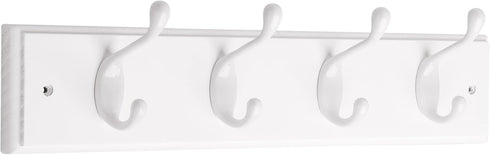 Liberty Hardware 129847 18-Inch Coat and Hat Rail/Rack with 4 Heavy Duty Hooks, White and White...