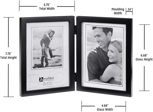 Malden International Designs Black Concept Wood Picture Frame, Double Vertical, 2-5x7, Black...
