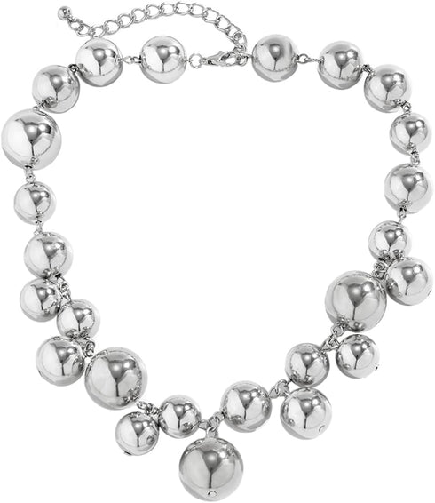 Exaggerated Punk Big Ball Necklaces for Women - Creative Irregular Gold/Silver Ball & Pearl Beads Choker, Party Bar Daily Wear Accessories Gifts...