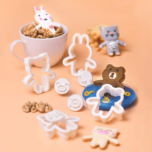 Cute Animal Cookie Cutters, Bear, Cat, Bunny, Piglet Cookie Cutter and Face Stamps, 8-Piece Set...