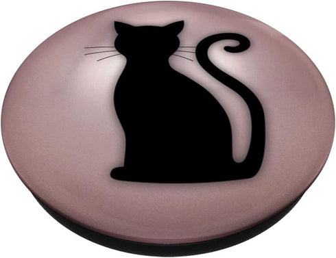 Phone Grip Cat Design Black On Rose Pink PopSockets PopGrip: Swappable Grip for Phones & Tablets PopSockets Adhesive PopGrip...