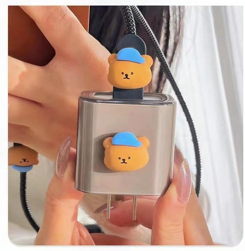Kawaii Bear Cable Protector Compatible with iPhone Charger,Cute Cartoon Pattern 3D Design for Women Girl,Soft Charging Cord Protector Data Cable S...