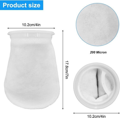 2Pcs 4 Inch Ring Filter Socks 200 Micron, Aquarium Felt Socks, Aquarium Filter Bags for Freshwater Saltwater Aquariums Fish Tank, Sump Filter Sock...
