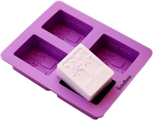 Echodo 4 Cavities Rectangle Life Tree Silicone Soap Mold DIY Craft Art Cake Mold Handmade Silicone Molds for Soap Candle...