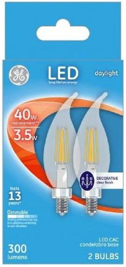 GE C10 CAC LED Bulb White 40 Watt Equivalence 2 pk...