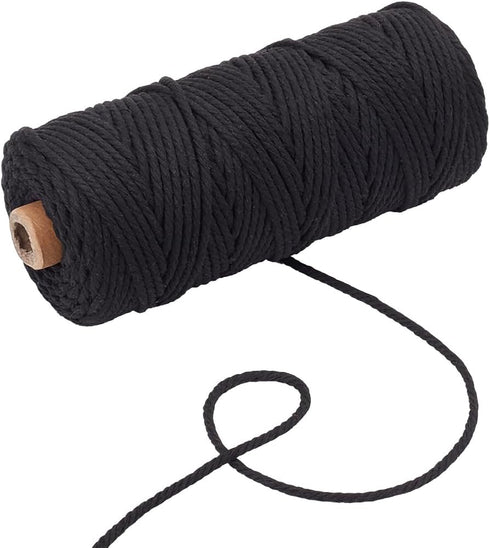 SUNNYCLUE 109 Yards/100m 3mm Black Cotton Strings Beading Cotton Cord Twisted Twine String Thread Findings for Jewelry Making Supplies DIY Bracele...