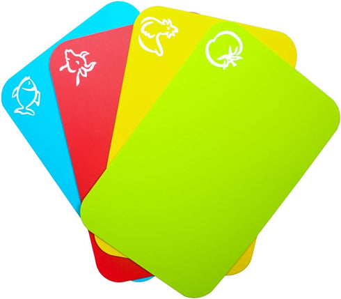 Small Flexible Plastic Cutting Board Mats, Cutting Boards Mats With Food Icons, Gripped Back and Dishwasher Safe, Set of 4 (7.5x11.4inch)...