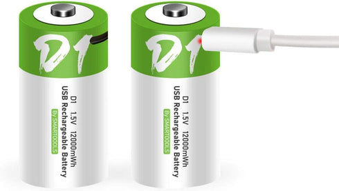 Rechargeable D Batteries 1.5V 12000mWh USB Lithium ion Rechargeable D Battery with USB Type C Charging Cable, High Capacity Fast Charge, 1200 Cycl...