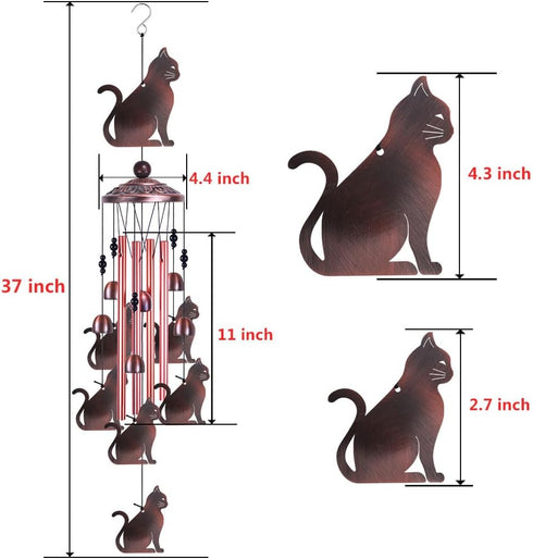 Garden Cat Wind Chimes Outdoor Indoor Decor - with 4 Tubes 6 Bells 7 Cats Wind Chime, Mobile Romantic Cat Wind Catcher, Cats Windchimes for Home, ...